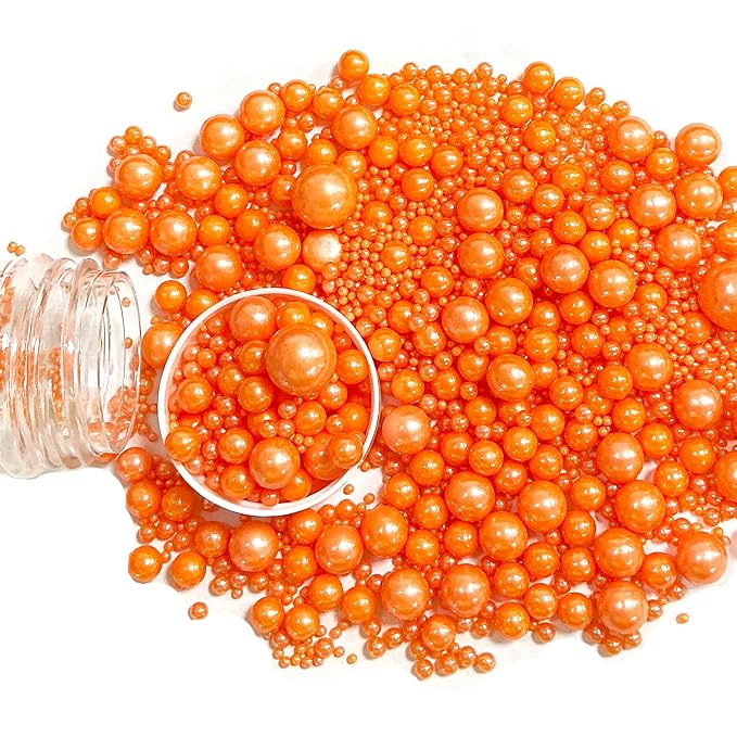 Sprinkles Edible Orange Pearl Sugar Sprinkles Candy 142g/5.01oz Mix Size Orange Pearls Baking Cupcake Toppers Cookie Ice Cream Decorations for Wedding Parties Valentines Day Halloween Christmas