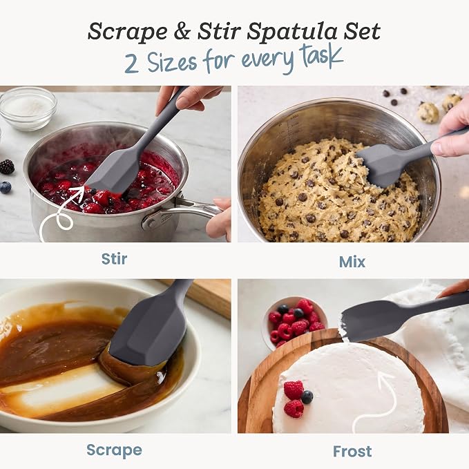 Starpack 'Scrape and Stir' Silicone Rubber Spatula Set (4-Piece) - LFGB Non Toxic, 600°F Heat Resistant, BPA-Free, One-Piece Kitchen Baking Spatulas - Dishwasher Safe for Nonstick Cookware Gray Black