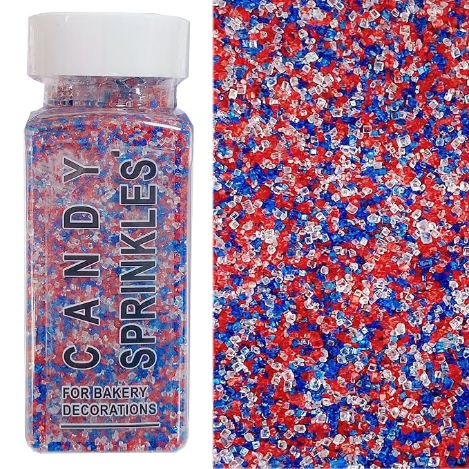 Sentovac Red White Blue Sanding Sugar Crystals for Baking Edible Crystals Sparkling Sugar Patriotic Sprinkles 4th of July Cake Cookie Cupcake Topper Ice Cream Decoration Supplies