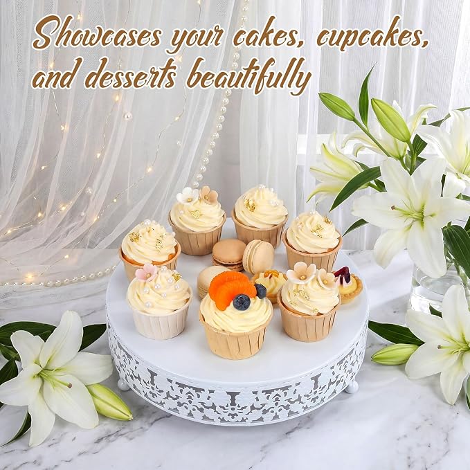 Wenqik 5 Pcs Metal White Cake Stand 16/14/12/10/8 Inch Round Cake Holder Display for Dessert Table Cookies Fruit Serving Tray Cupcake Pastry Riser for Wedding Birthday Party and Events