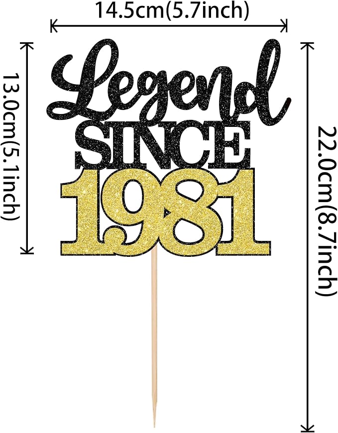 1 PCS Legend Since 1981 Cake Topper Black Gold Glitter Forty Five Happy 45th Birthday Cake Pick Hello 45 Cheers to 45 Years Cake Decoration for 45th Birthday Anniversary Party Decorations Supplies
