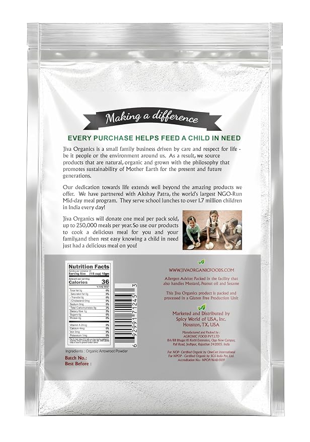 Jiva Organics Organic Arrowroot Flour (Powder) 8 Ounce Bag - Raw, Non-GMO, Gluten Free