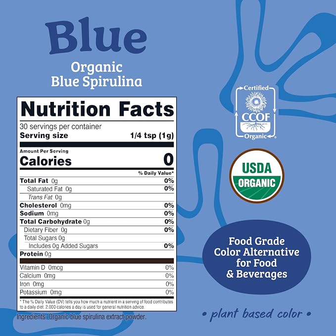 Nutricost Blue Plant Based Food Coloring from Organic Blue Spirulina (30 Servings) - Nutricolor Color Alternative for Food & Beverages