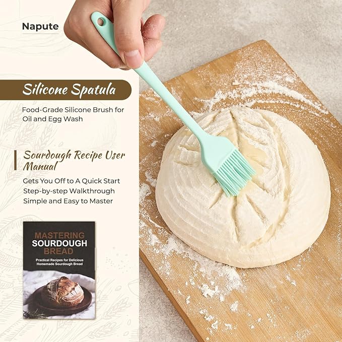 Sourdough Starter Kit, 9PCS Sourdough Breads Baking Supplies, Silicone Banneton Bread Proofing Basket Set with 9" Round & 10" Val, Bread Sling, Whisk, Bread Lame, Sour Dough Baking Tools