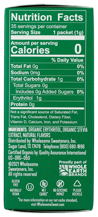 Wholesome Sweeteners Organic Stevia, 35 Count Packets, Zero Calorie Sweetener Blend, Keto Friendly, Non GMO, Gluten Free & Vegan, 6 Pack