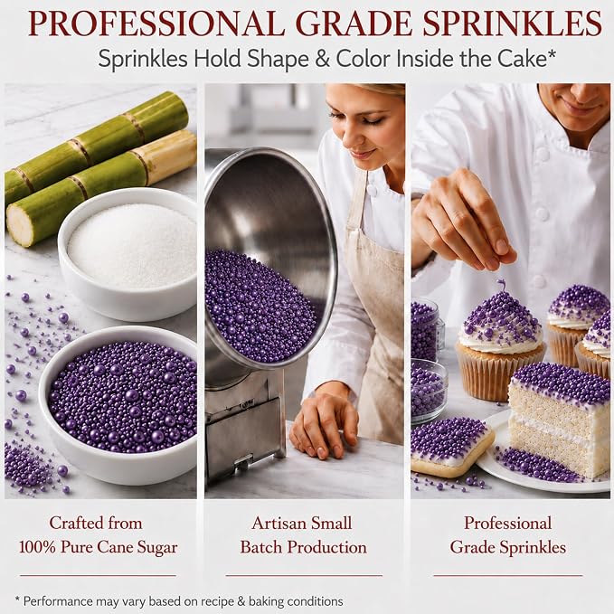 Confect Purple Sprinkles for Cake & Cupcake Decorating – Edible Jimmies and Pearl Sprinkles Mix for Birthday Desserts & Baking | Vegan, Gluten-Free, Soy-Free, Dairy-Free, Palm Oil-Free- 4.2 Oz