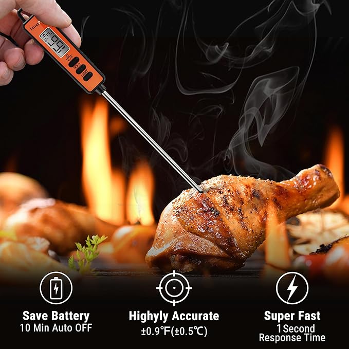 TempPro TP01A Digital Meat Thermometer for Cooking Candle Liquid Deep Frying Candy, Food Instant Read Thermometer with Super Long Probe, Backlit, Kitchen Gift for Dad Husband (Previously ThermoPro)
