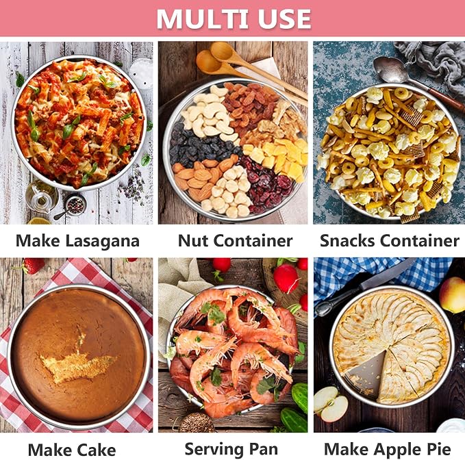 P&P CHEF Cake Pan Set of 3, 4" + 6" + 8" Round Baking Layer Tier Cake Pans Tins, Stainless Steel Bakeware for Birthday Weeding, Heavy Duty & Non Toxic, Mirror Finish & Dishwasher Safe