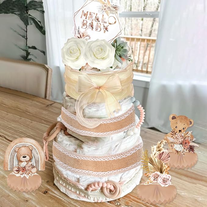 Boho Baby Shower Diaper Cake Decorating Kit Party Supplies Gender Reveal Decorations Baby Shower Gifts Cake Topper