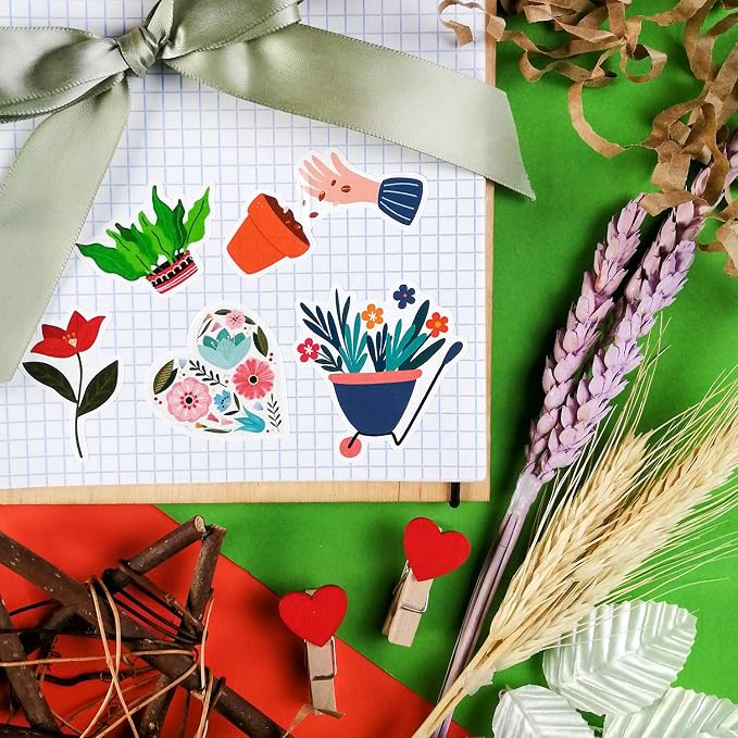 BulbaCraft 100Pcs Garden Stickers, Gardening Stickers for Scrapbooking, Garden Party Supplies, Planting Gardening Gifts for Girls, Gifts for Women & Men