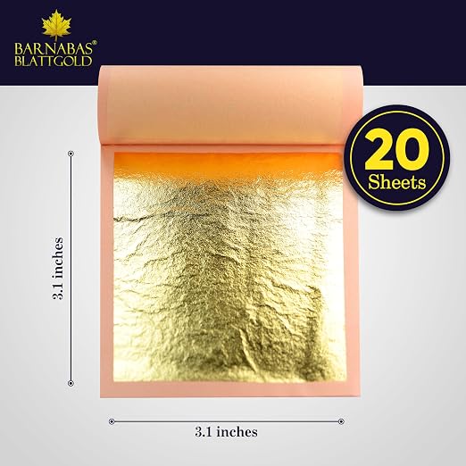 Barnabas Blattgold Edible Cake Decorations 23.75K Gold Leaf - Loose Gold Leaf Sheets for Cupcakes - 3.1 inches, Book of 20
