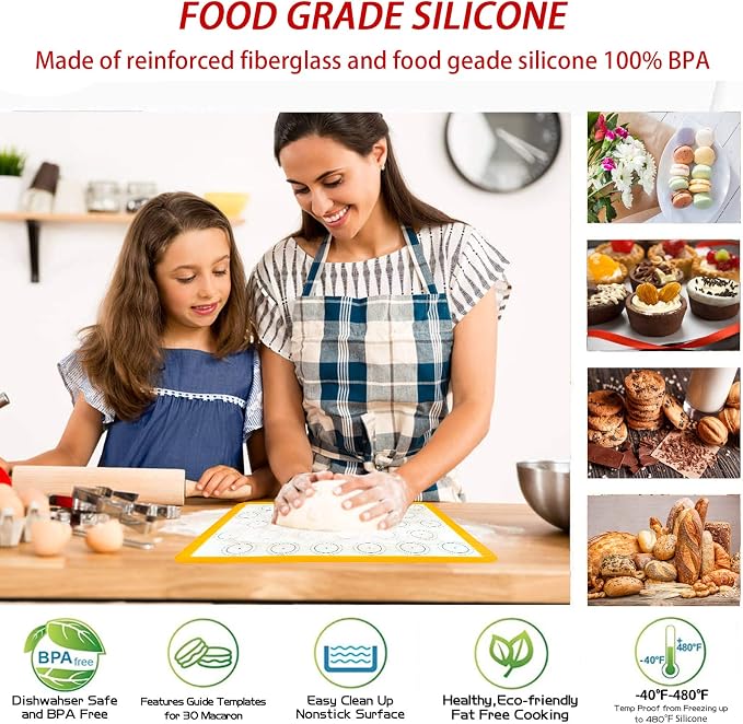 Macaron Baking Kit Silicone Mat(22 Pcs Set), Macaron Baking Supplies, Baking Set of 2 Half Sheet Macaron Silicone Mats (16.5"x11.5"), 14 Piping Tip, 2 Piping Bag,2 Bag Tie, 2 Coupler