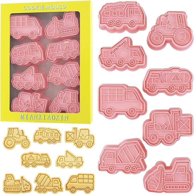 8 Pcs Vintage Construction Truck Cookie Cutter Engineering Vehicle Car Shaped Biscuits Mold for Kids Birthday Party (Truck C)