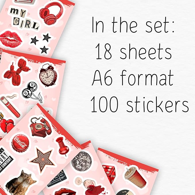 100Pcs Red Aesthetic Stickers - Cool Y2K Stickers for Water Battle, Laptop - Downtown Girl Party Supplies, Decoration