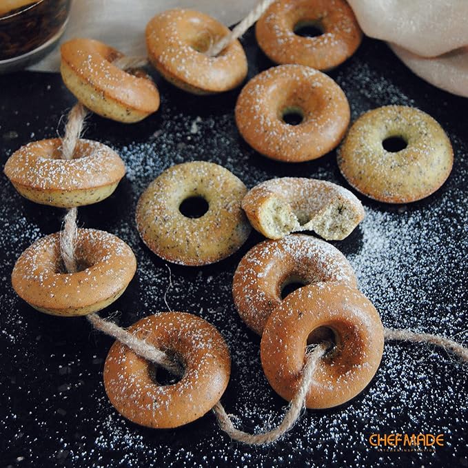 CHEFMADE Donut Pan, Nonstick Mini 12 Cavity Ring Doughnut Pan for Baking Donuts Bagels, Set of 2 (Black)