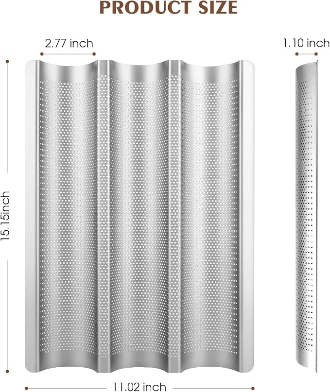 Baguette Pan, French Bread Pans For Baking Pan, Nonstick 3 Slots Perforated Italian Loaf Pan Mold Long French Bread Pan, Silver