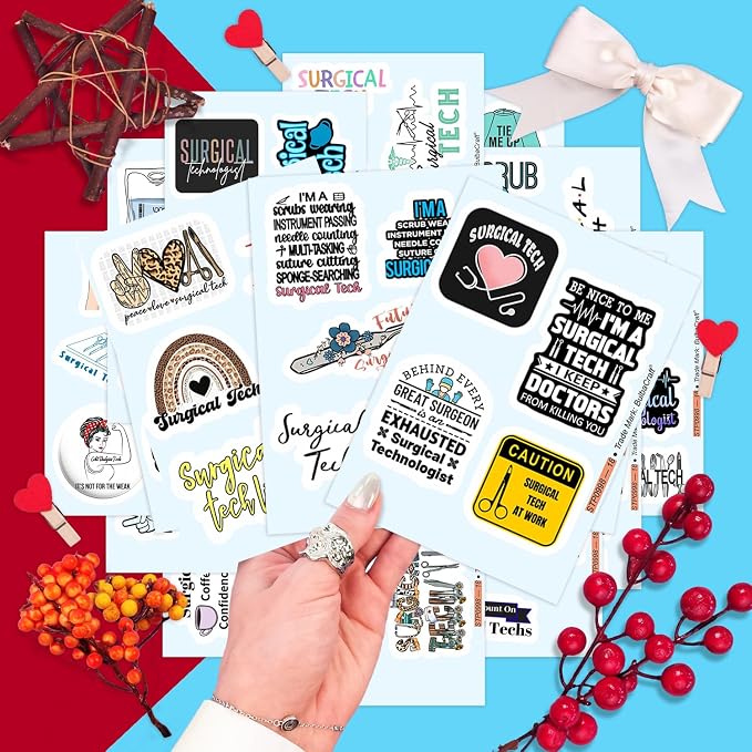 100Pcs Surgical Tech Stickers, Surgery Stickers for Water Bottle and Laptop - Scrub Tech Party Supplies & Decorations, Waterproof Vinyl Decals, Gifts for Women & Men