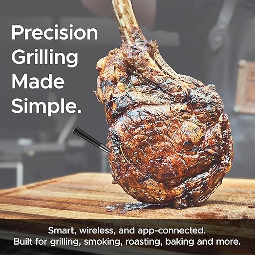 Smart Wireless Meat Thermometer Digital, Bluetooth Meat Thermometer Wireless with Dual High-Accuracy Sensors, Instant Read LCD & App Control for Kitchen BBQ Grill Smoker Air Fryer