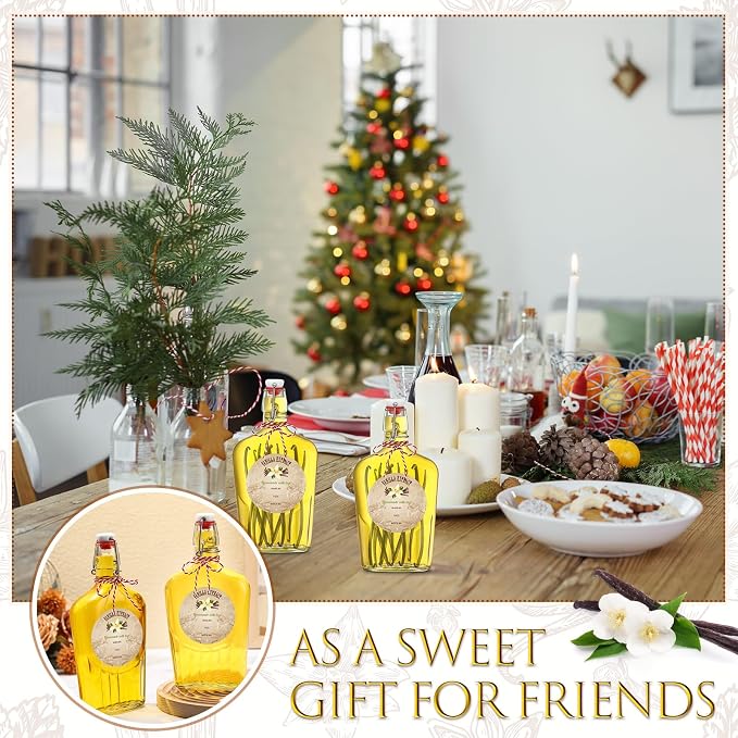 Uiifan 2 Pack 16 oz Vanilla Extract Bottles with Swing Top Flask Whiskey Pocket Clear Glass Flask for Homemade Vanilla Extract Lemon Kombucha Water Apply Christmas Wedding Gift (Clear)