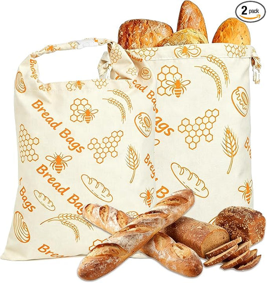 Reusable Beeswax Bread Bags Sourdough - Large Linen Bees Wax Bag for Storage Homemade Loaf - Cotton and Waxed Wrap Lined Container Lined for Sour Dough Fresh Food - Sealable Bread Keeper 2PK Set Gifts