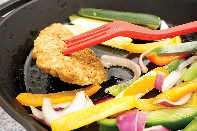 RSVP International Silicone Flexible Fork, Red, 11" | Mixes Ingredients, Mashes Food, Whisks Eggs, & More | Dishwasher Safe & Heat Resistant | Baking, Serving, Mixing Made Easy