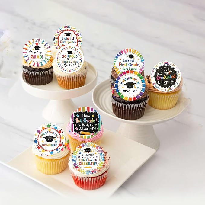 60 PCS Edible Kindergarten Graduation Cupcake Toppers 2026 Preschool Graduation Theme Cupcake Picks Class of 2026 Congrats Grad Cap Cake Decorations for 2026 Kindergarten Graduations Party Supplies
