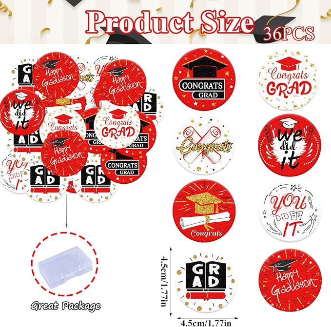 36PCS Edible Graduation Cap Cupcake Toppers Wafer Paper Grad Cap Diploma Cake Decorations Edible Grad Cap Cupcake Picks for 2026 Grad Theme Party Cake Decor Supplies (Red)