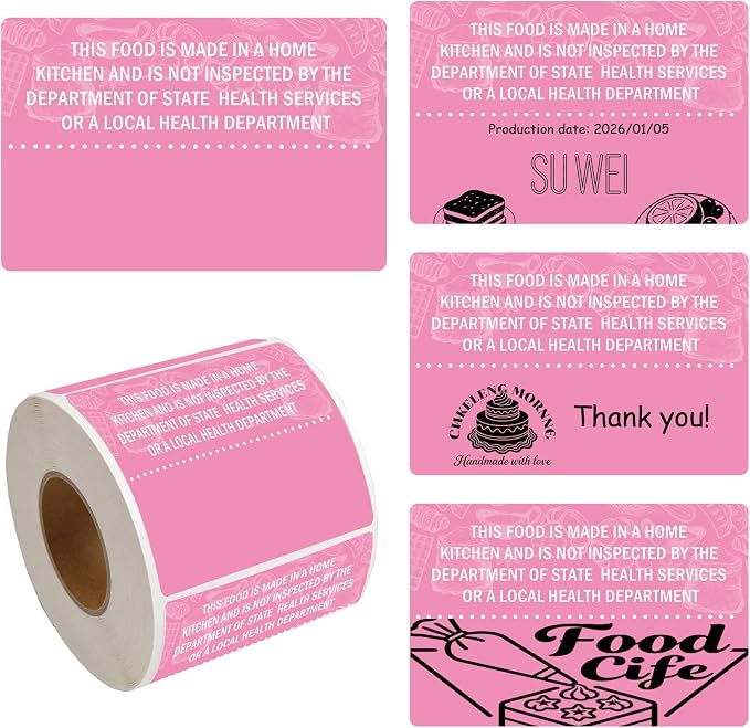 2 x 3 inch Cottage Food Law Thermal Sticker Labels 500 Pcs Customizable Printable Address Label for Business Cup Name Tags Made in Home Kitchen Canning Jar (2 * 3 inch Thermal Pink)