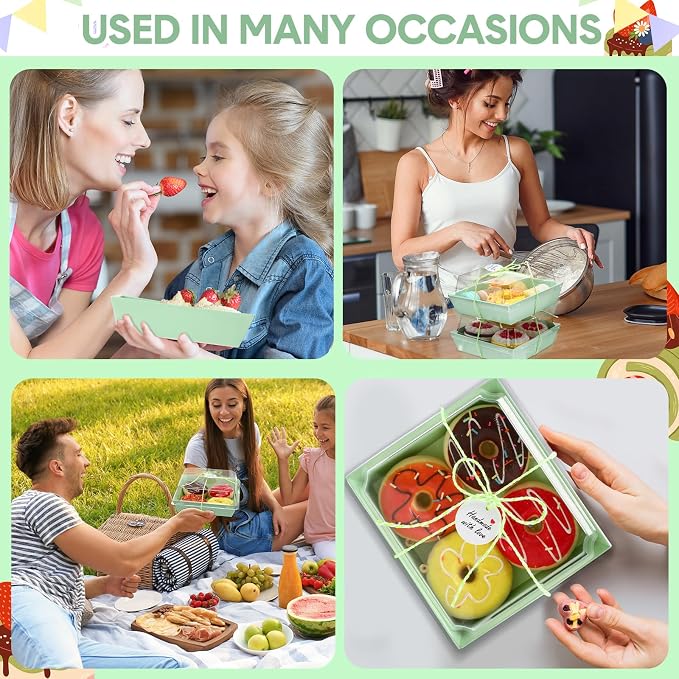 Outus 100 Pack Charcuterie Boxes with Clear Lids, Paper Dessert Boxes to Go with Gift Tags Rope Disposable Party Favor Treat Food Containers for Cookies, Donuts, Muffins, Salad, and Pastry