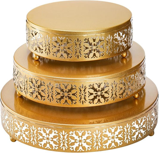 Coloch 3 Pieces Golden Cake Stand Set, 8/10/12 Inch Round Metal Dessert Display Stand Decorative Cake Holder Cupcake Pastry Candy Display Plate for Wedding, Party, Birthday, Event