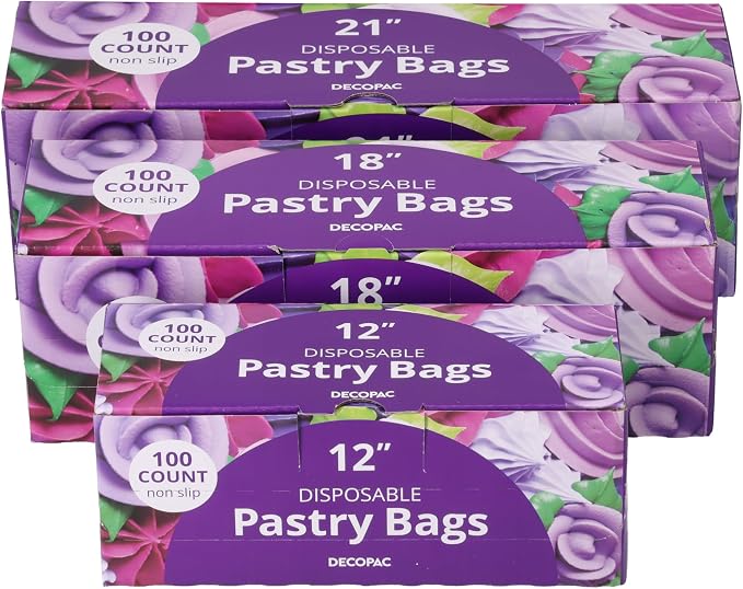 DecoPac Disposable Pastry Bag, Piping Bags with Non-Slip Outer Surface, Pack of 100 Clear Bags - 18 Inch