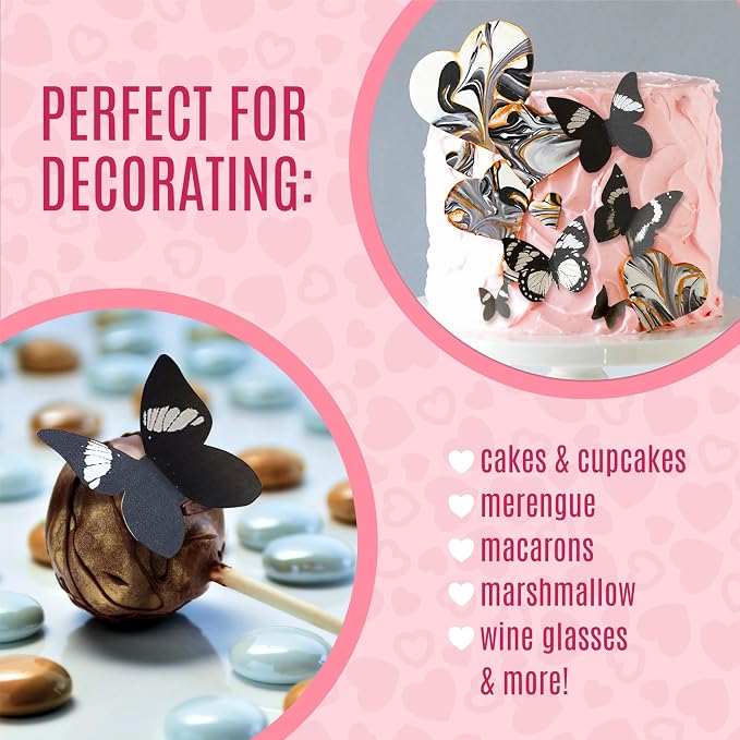 Sugar Robot Inc. Edible Butterflies Assorted Size Premium Crafted Made in the USA - Cake and Cupcake Toppers, Decoration (Black)
