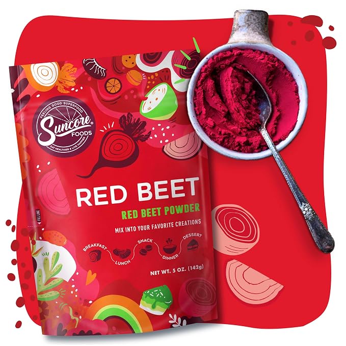 Suncore Foods Red Beet Powder - 5oz (142g) Natural Food Coloring for Baking, Smoothies & Cooking - Gluten-Free, Non-GMO, Vegan - Resealable Pouch
