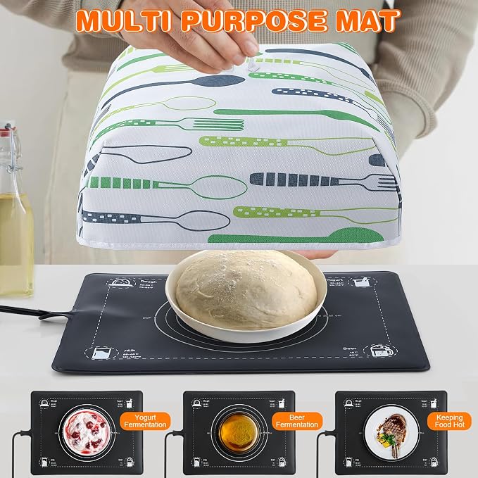 Sourdough Warming Mat, 59°F-140°F Adjustable Dough Proofing Heating Mat with Thermostat, Dough Proofings Mats for Sourdough Starter with Heat Shield, Bread Proofing Mats for Doughs Food Heating