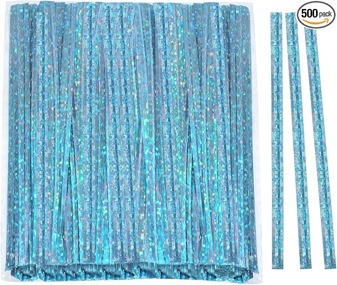 Mini Skater 4" Metallic Twist Ties Foil Bread Ties for Packaging Bakery Candy Goodies Cookies Gift Cellophane Treat Bags Christmas Wedding Party Favor Supplies,500Pcs (Blue)