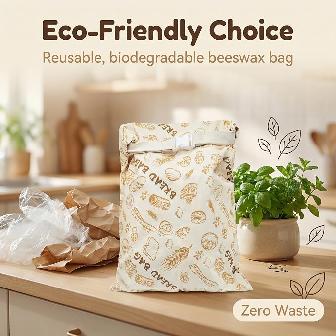 2-Pack JIDSPWLS Reusable Beeswax Bread Bags – Breathable for Homemade & Sourdough Loaves, Extends Freshness, Freezer & Fridge Compatible