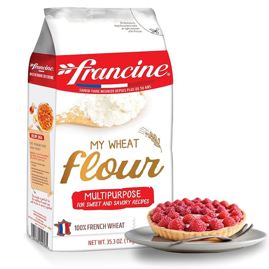 Francine Wheat Flour, T55 French Flour from France with Lower Gluten Content, Makes Great Breads, Pastries and Desserts, 35.3oz/1 kg (Pack of 4)