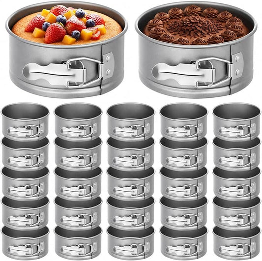 Sunnyray 25 Pcs 4 Inch Springform Pan for Baking Mini Cheesecake Pans with Removable Bottom Nonstick Leakproof Round Cake Mold Spring Form Molds for Mini Cheesecake Pizza and Quiches (Grey)