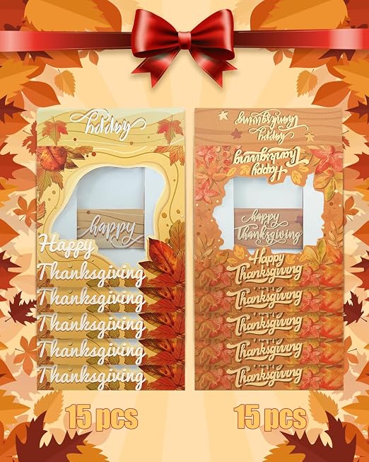 Bakepacker Fall Thanksgiving Treat Boxes with Window Cookie Boxes 30pcs Leaves Pie Boxes 9x9x2.5 inches Easy Assemble Macaroon Bakery Boxes for Party Supplies (Auto-pop Up)