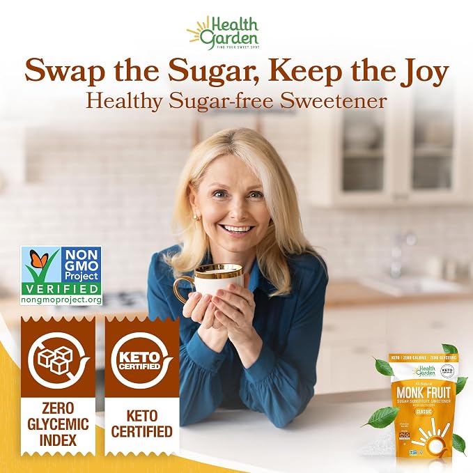 Health Garden Monk Fruit Sweetener, Classic Sugar Substitute – 76 oz Bag – 1:1 Monk Fruit Sugar Substitute with Erythritol, Zero Calorie Monkfruit Sweetener for Baking and Coffee, Keto Friendly, Non-GMO