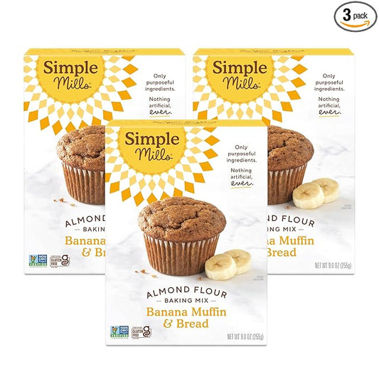 Simple Mills Almond Flour Baking Mix, Gluten Free Banana Bread Mix, Muffin Pan Ready, Made with whole foods, 3 Count (Packaging May Vary)