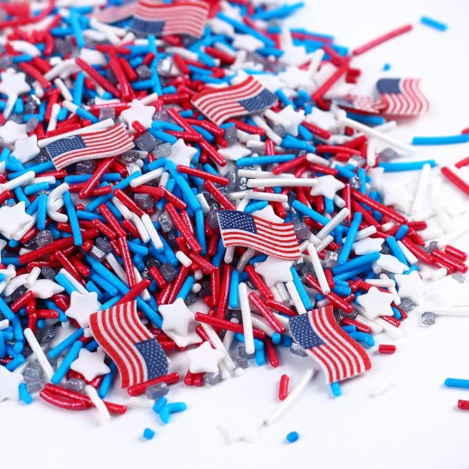 3oz Red White and Blue Sprinkles, July 4th Sprinkles for Cake Decorating, Patriotic Stars and Stripes Mix Candy for Cake Toppers, Ice Cream Brownie Cookie Dessert Topping