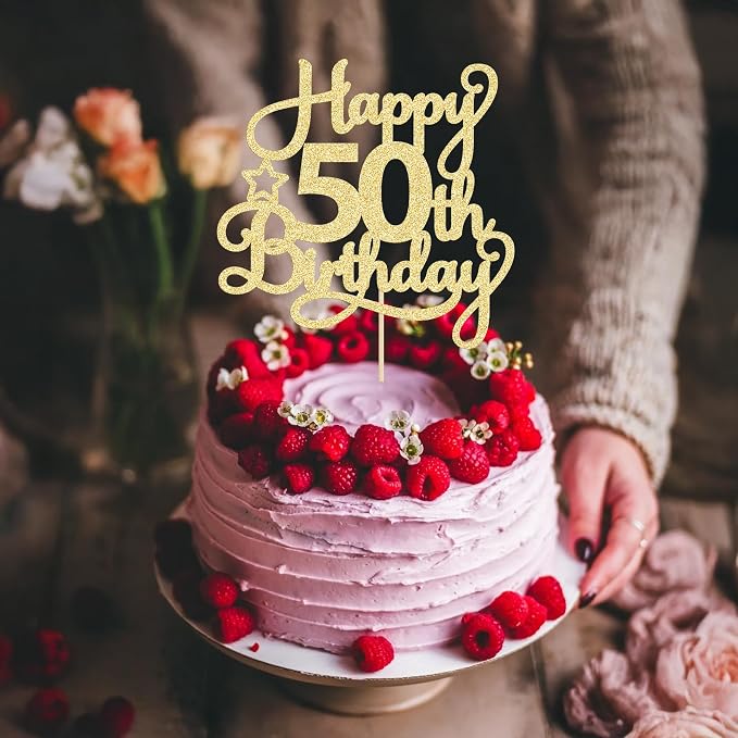 1 Pack Happy 50th Birthday Cake Topper Gold Glitter 50 & Fabulous Cheers to 50 Years Old 50th Birthday Cake Pick for Celebrating 50th Birthday Anniversary Party Cake Decorations Supplies