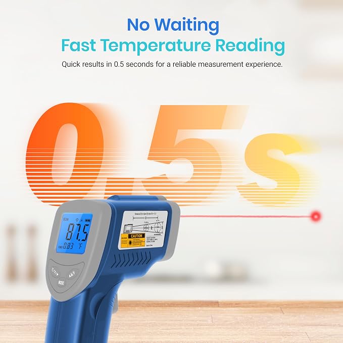 Etekcity Infrared Thermometer Upgrade 774, Heat Temperature Temp Gun for Cooking, Laser IR Surface Tool for Pizza, Griddle, Grill, HVAC, Engine, Accessories, -58°F to 842°F, Blue