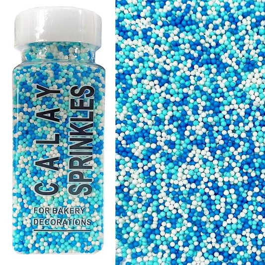 PhilaeEC Blue and White Nonpareils Sprinkle 2mm Mini Peals Sprinkle Edible for Cake Decoration Cupcake Topper Cookie Baking Decorations Halloween Christmas Valentine Supplies