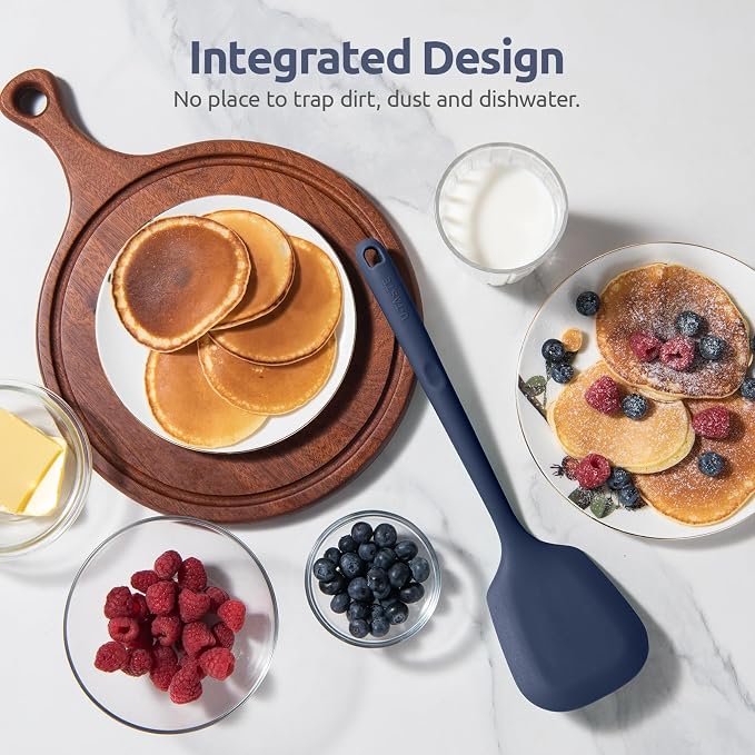 600ºF Heat Resistant Silicone Turners: U-Taste 13.6in Long Solid & Slotted Kitchen Spatula Flipper, Food Grade Wide & Large Flexible Cooking Utensils for Flipping Eggs, Pancakes (Midnight Blue, 2PCS)