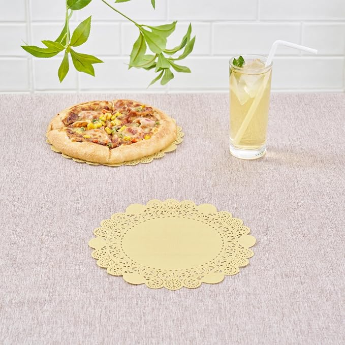Pastry Tek 8 x 8 Inch Paper Lace Doilies, 100 Disposable Table Doilies - Elegant Lace Finish, Long Lasting, Yellow Paper Doily, for Pastries, Cupcakes, Desserts - Restaurantware