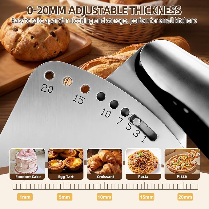 Folding Dough Sheeter Machine for Home 12" Manual Dough Sheeter Folding Dough Rolling Machine Compact Design with 0-20MM Thickness Adjustable, Stainless Steel