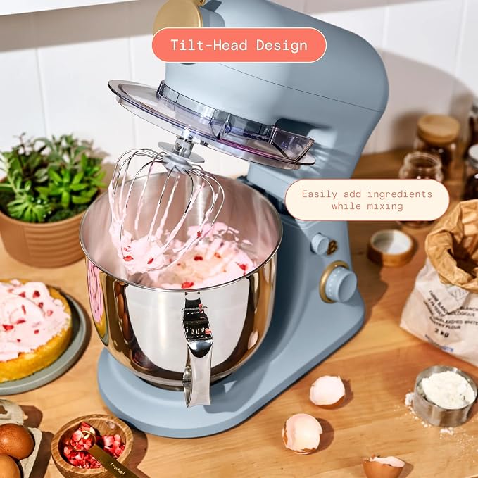 6 Quart Stand Mixer, 600W Tilt-Head Electric Kitchen Mixer with 12 Speeds, Stainless Steel Bowl, Dough Hook, Whisk & Beater, Multifunction Food Mixer (Cornflower Blue)