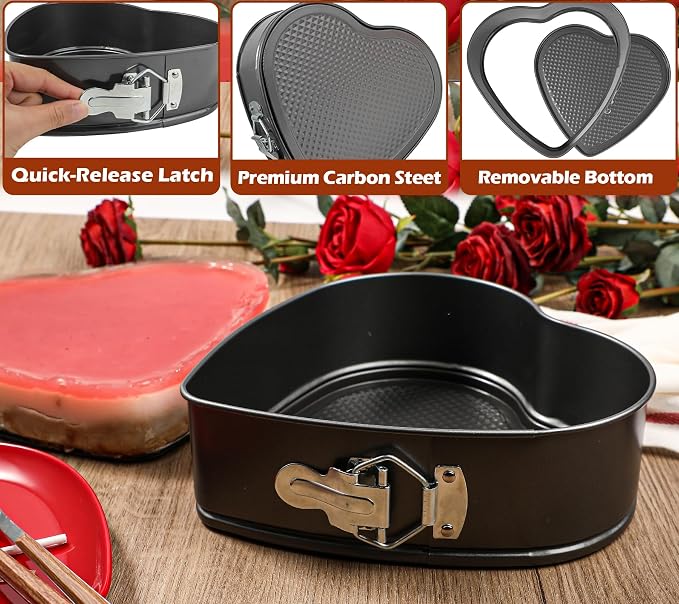 Kamehame Heart Shaped Springform Pan, Large 9 Inches Heart Springform Pan, Not-Stick Heart Shaped Cheesecake Pan, Carbon Steel Cake Pan